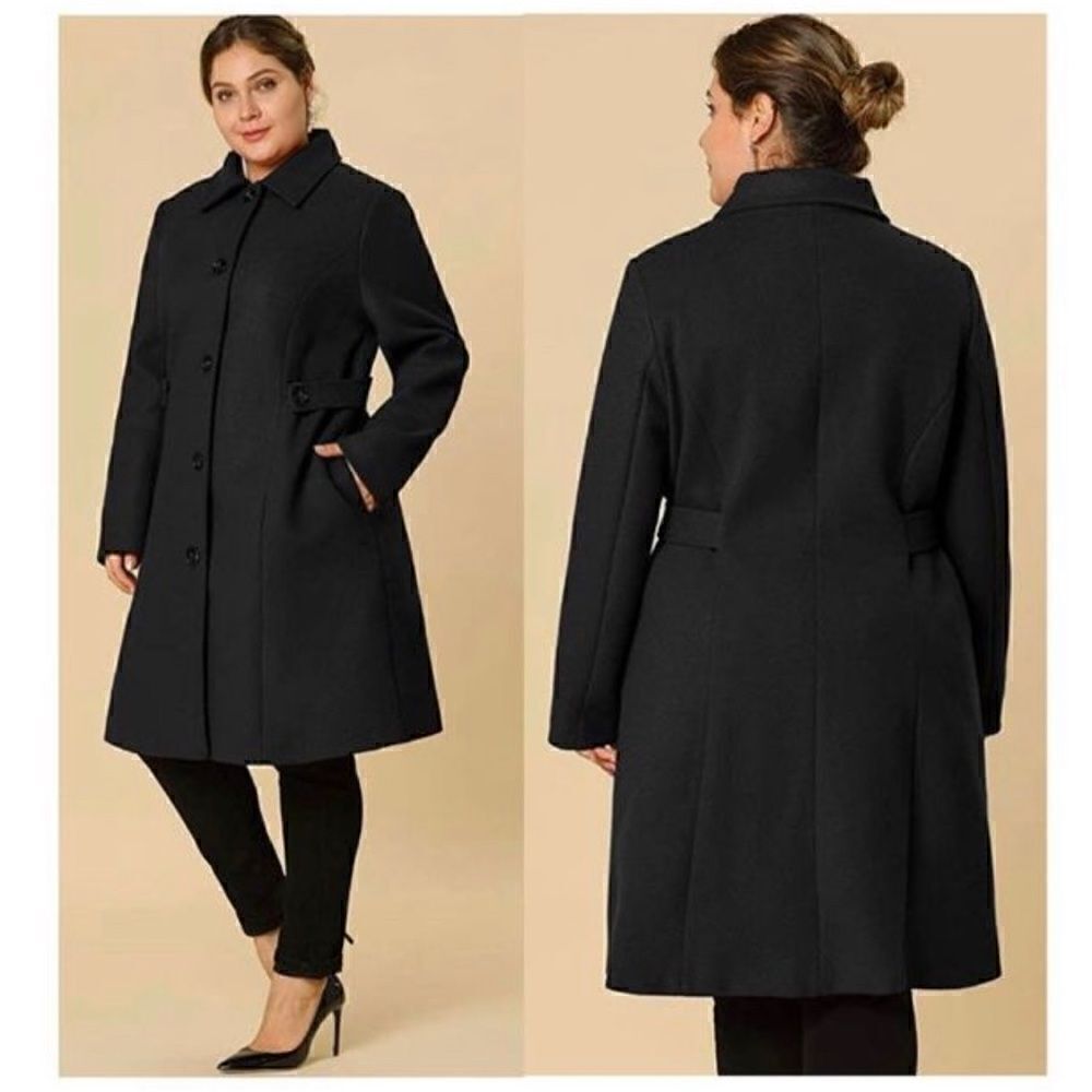 Agnes Orinda Women's Plus Size Single Breasted Belted Winter Long Coat